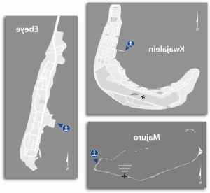 Map showing 澳博体育app下载 port locations in Majuro, Ebeye, Kwajelein